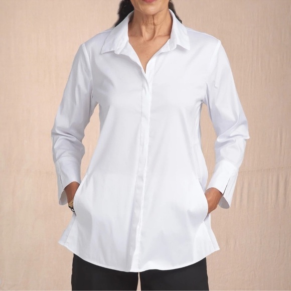 Habitat The One White Button Front Tunic Shirt S 3/4 Sleeves A-Line Pockets - Picture 4 of 15